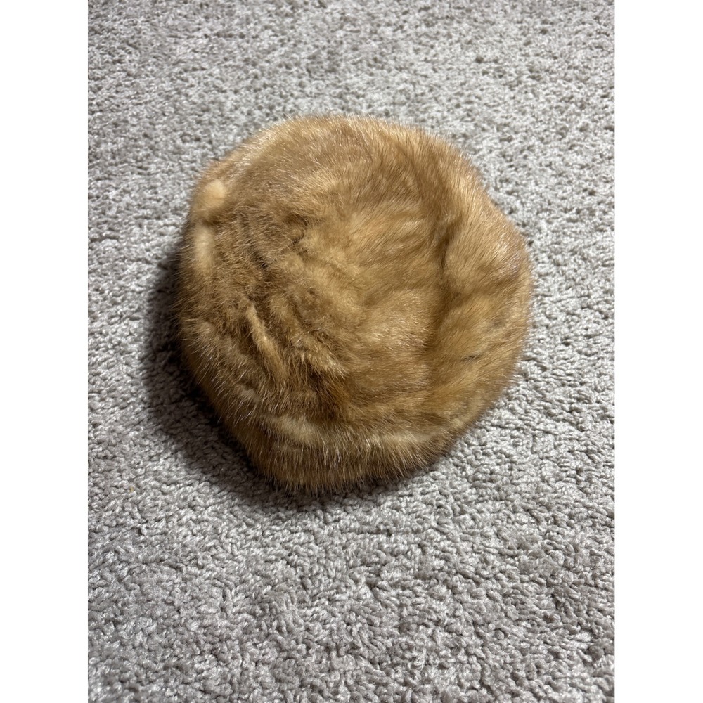 Vintage Christine Original Honey Mink Fur Pillbox Hat‎ Brown Winter Formal